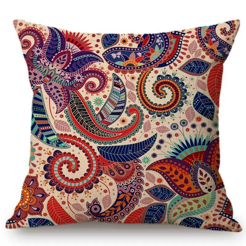 Pink Bright Paisley Floral Pattern Home Pillow Bohemian Mandala Cushion Cover | Дом и сад