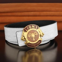 2021 new high end lion copper buckle belt white leather crocodile belt belt luxury casual ceinture homme