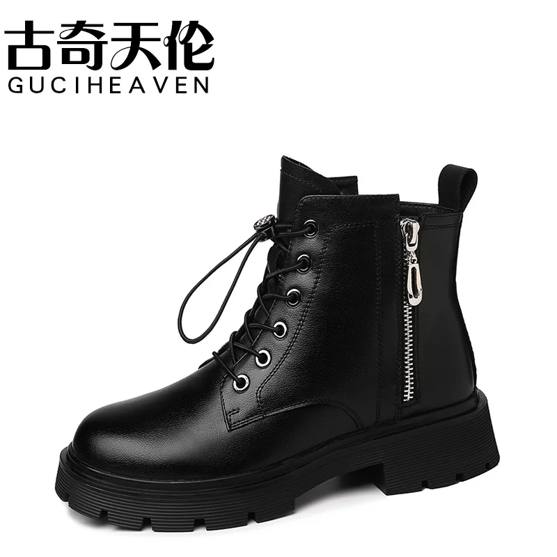 

Round toe square heel Martin boots double zipper casual women's boots