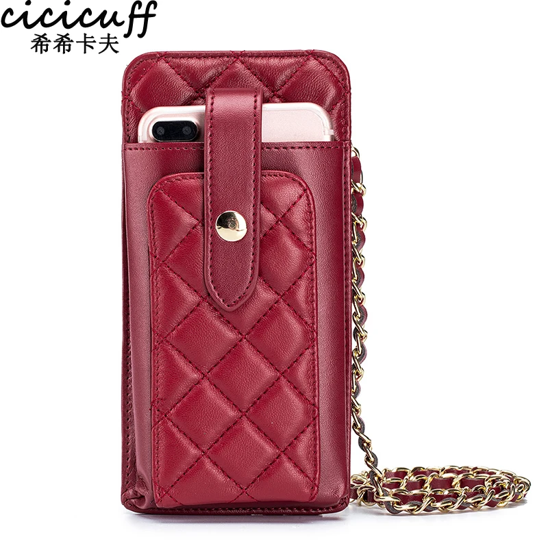 

2022 New Stitched Sheepskin Leather Messenger Bag Genuine Leather Women Phone Pouch Bag Brand Designer Chain Ladies Shoulder Bag