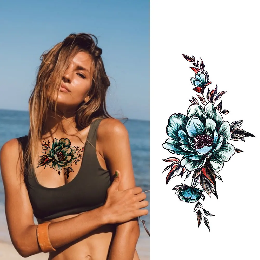 

Fake Tattoo Stickers Flower Temporary Body Arm Legs Tattoos Sticker Art Painting Tattoo Waterproof Paper Realistic Fake Flower
