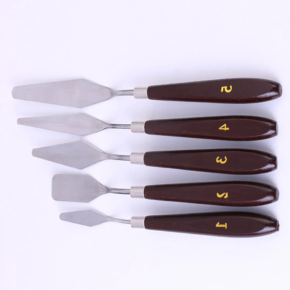 

5pcs Spatula Oil Painting Wooden Handle Palette Professional Tools Paint Mixing Scraper Stainless Steel Artist