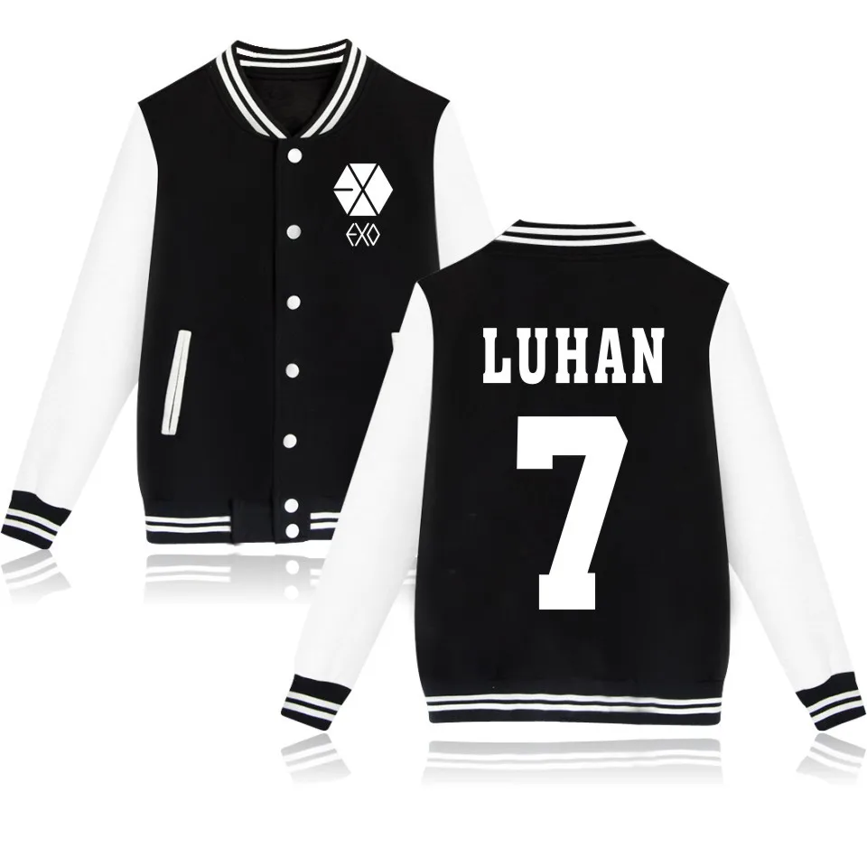 Top 4 Exo толстовки Sehun Beakhyun Xiumin Exo Lay Kai Button на молнии карман длинное пальто уличная Exo бейсбольная куртка одежда Exo - Цвет: Top 4