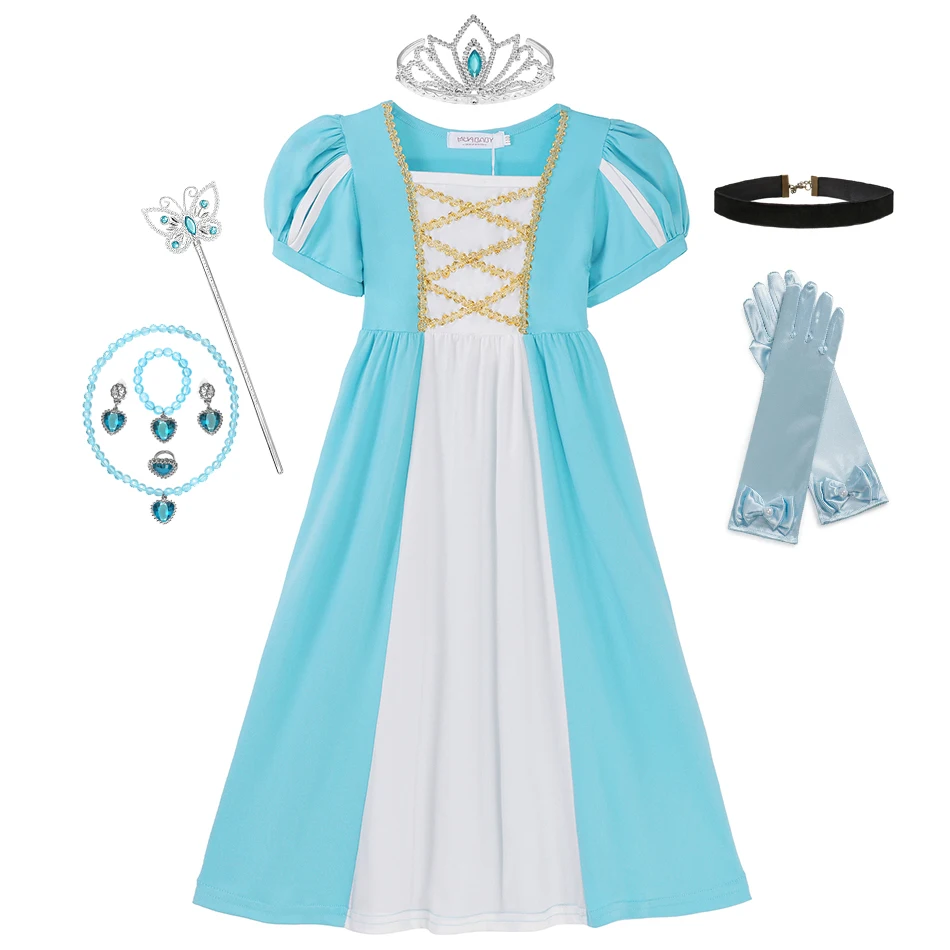 Disney Kids Rapunzel Princess Dress Christmas Snow White Aurora Belle Mulan Loli Merida Cinderella Clothing Maxi Birthday Party images - 6