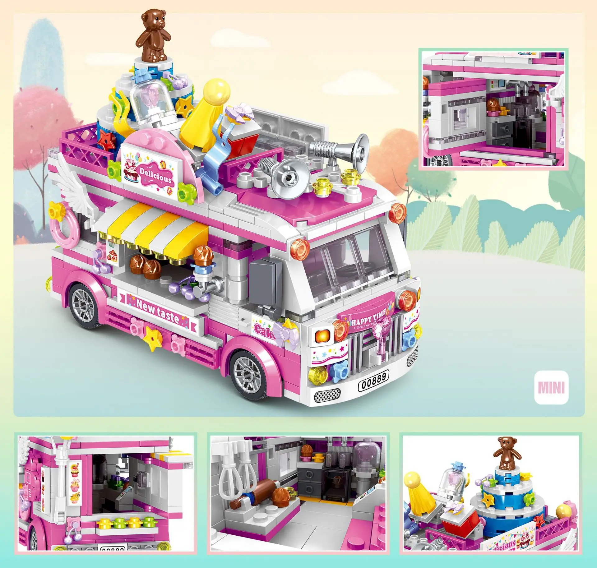 

Creator City Mini Bricks Hamburg Ice Cream Dessert Car Figurine Model Vehicle Education Building Blocks Toys For Children Gifts