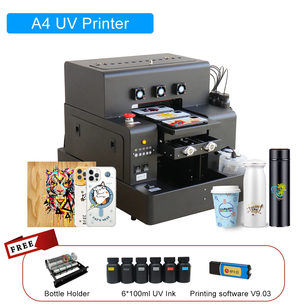

Small Flatbed UV Printer Automatic A4 Size Phone Case Printing Machine UV Printer For Bottle Acrylic Plastic PVC CD Metal Pens