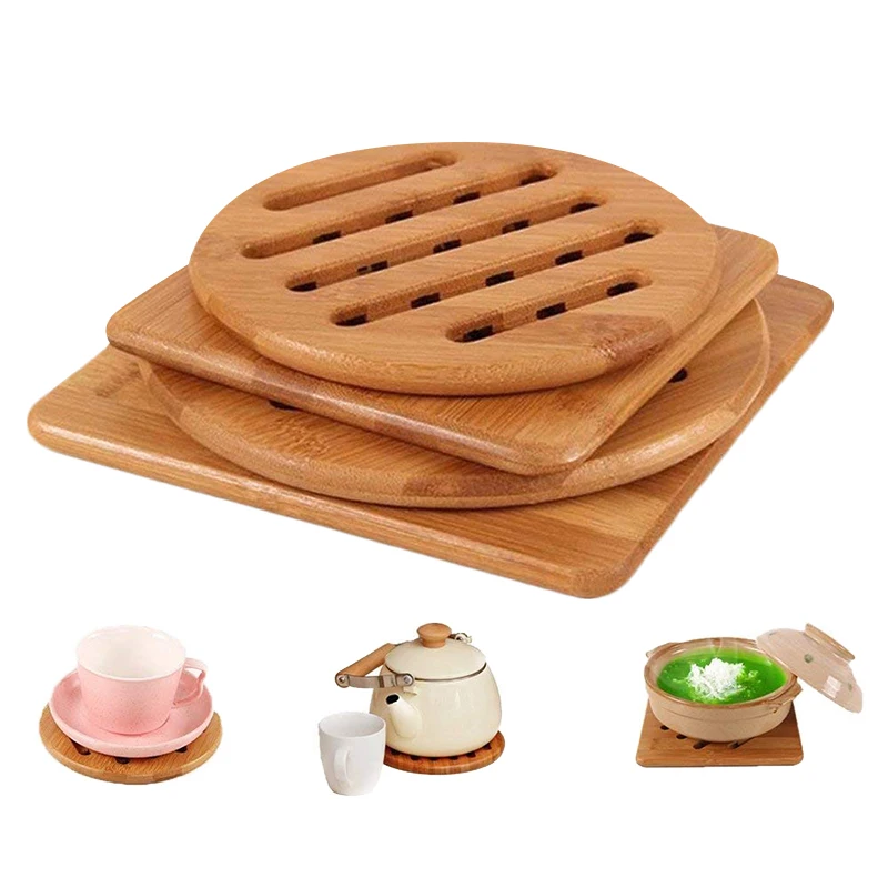 

Hot Pads Trivet Heat Resistant Pads Teapot Trivet Square and Round Trivet Home Kitchen Bamboo