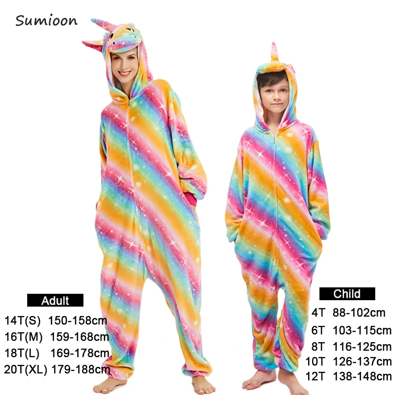 Boys Girls Pajamas Unicorn Winter Flannel Christmas Kigurumi Overalls Jumpsuit onesie Kids Adult Panda Blanket Sleepers |