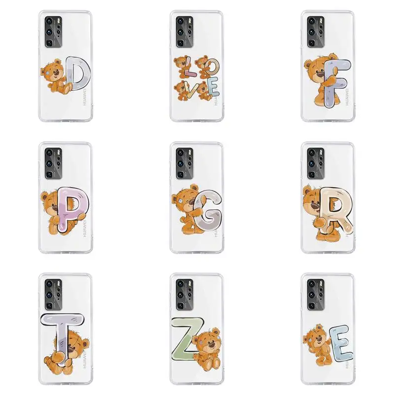

Luxury bear letters Phone Case For Huawei P40 P30 P20 Mate Honor 10i 30 20 i 10 40 8x 9x Pro Lite Transparent Cover
