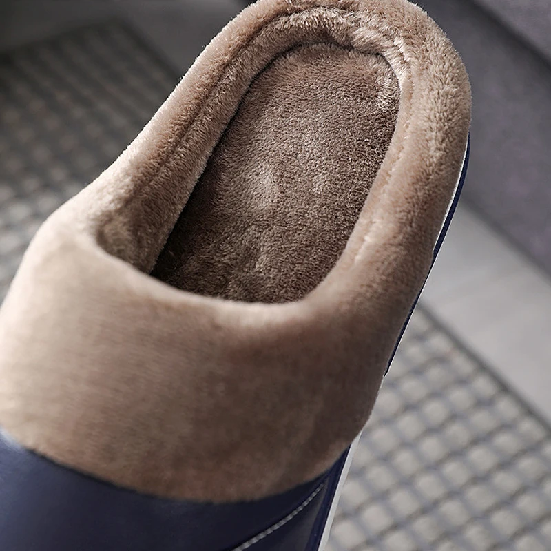 Зимние тапочки Coslony мужские трендовые пушистые сланцы для мужчин кожаные