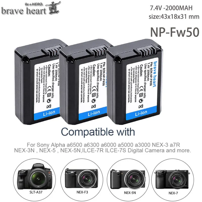 2000 мА/ч, NP-FW50 NP FW50 Батарея для sony NP-FW50 Батарея Alpha 7 a7 7R a7R фотоаппаратов моментальной печати 7S a7S a3000 a5000 a6000 NEX-3 NEX-3N NEX-5