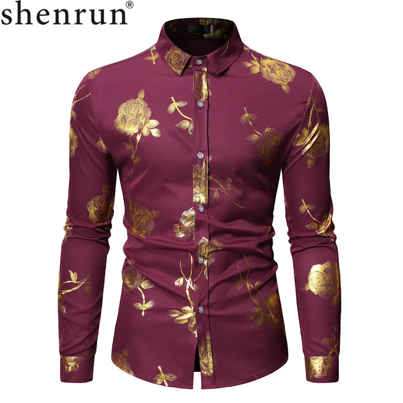 Shenrun мужские рубашки с длинным рукавом на весну и осень розовая Золотая печать