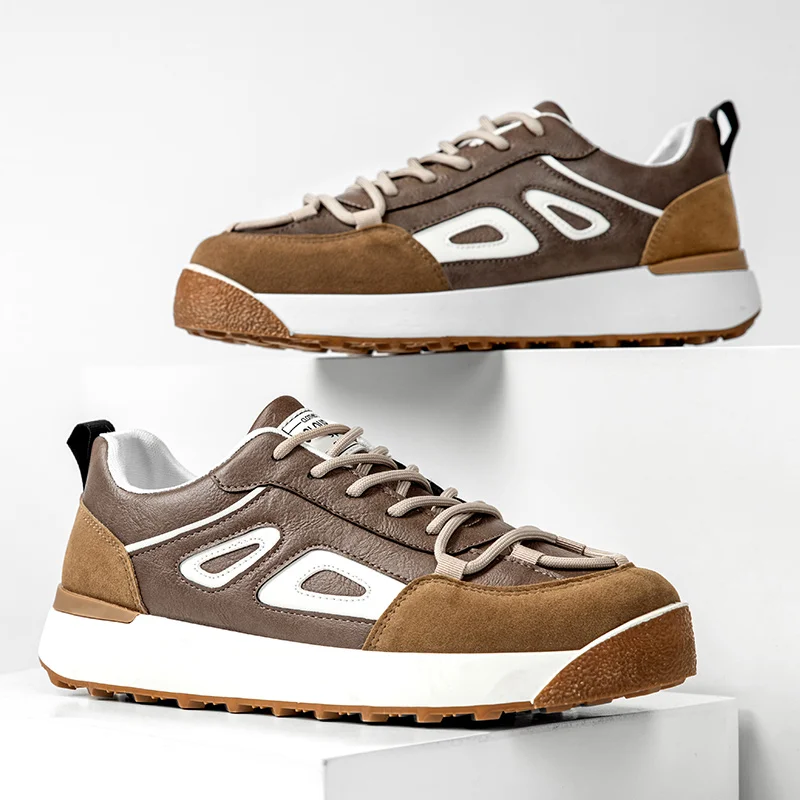 

2022 Spring New Arrival Men's Platform Sneakers PU Leather Low Cut Casual Shoes For Men Comfortable Lace-up Outdoor Sneakers Men