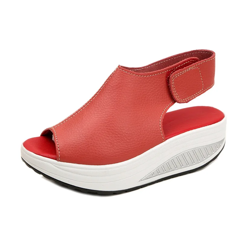 

17 new rocking shoes women's summer sandals thick soled heeled muffin middle heel waterproof platform fish mouth large