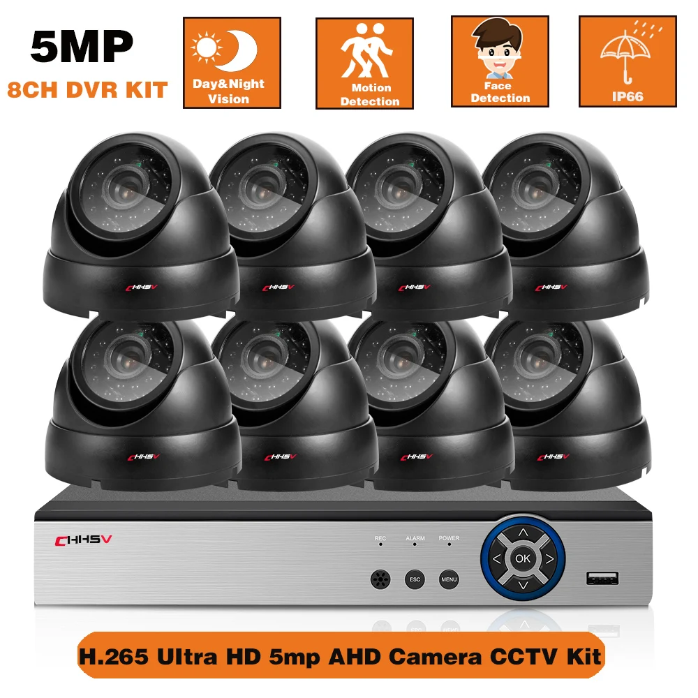 

Комплект 8-канального видеорегистратора, 5 МП, IP DVR, система камер домашней безопасности, 8 каналов, комплект уличных купольных камер видеонаб...