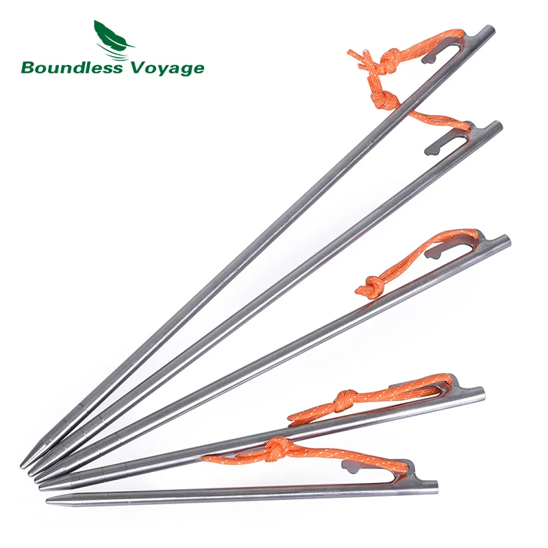 Boundless Voyage Outdoor Camping High Strength Titanium Alloy Tent Pegs Stakes Nails for Hard Snow Floor 20 24 30 35 40 cm