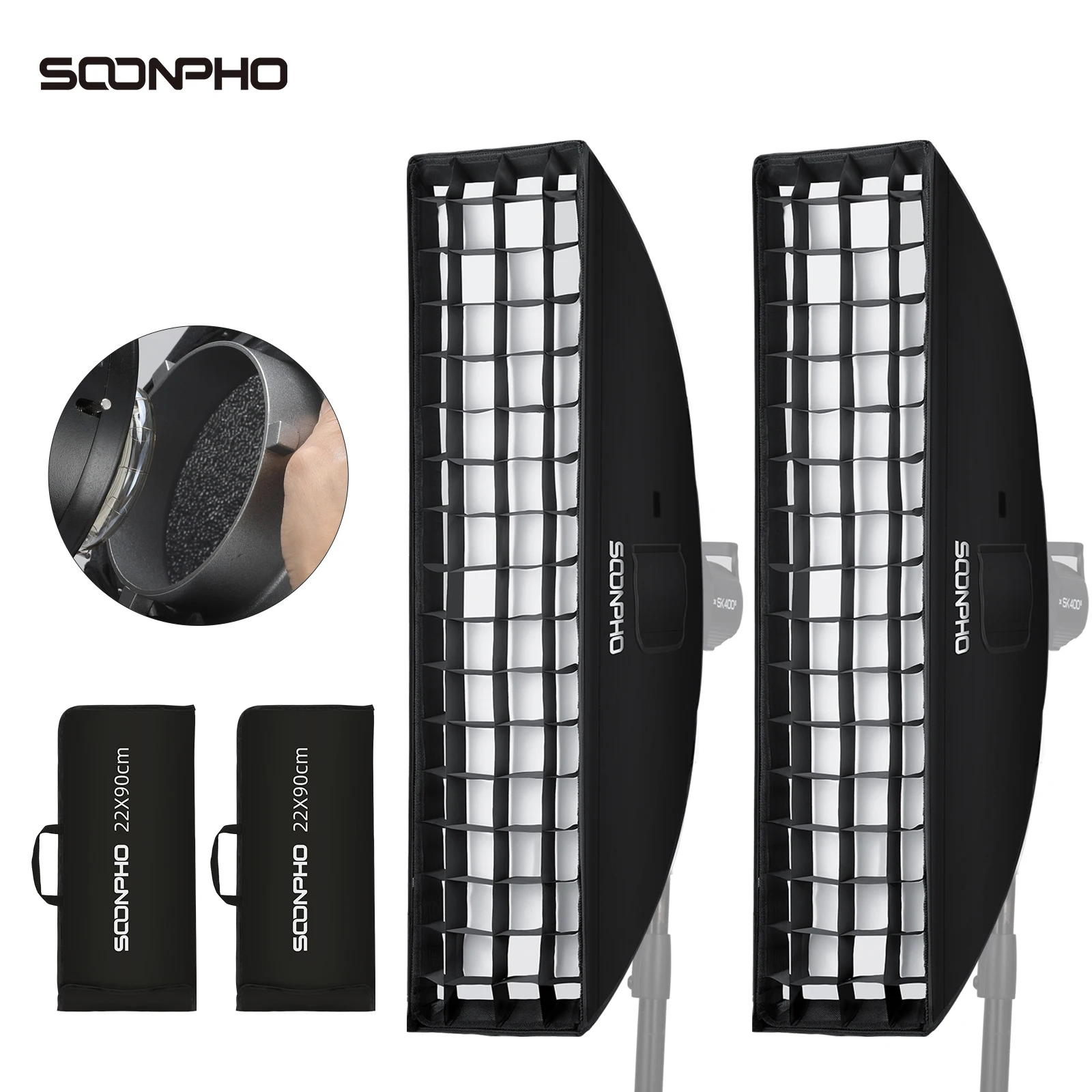 2 шт. SOONPHO прямоугольный софтбокс 22*90 см (9 дюймов) х 35 &quotсотовая решетка с