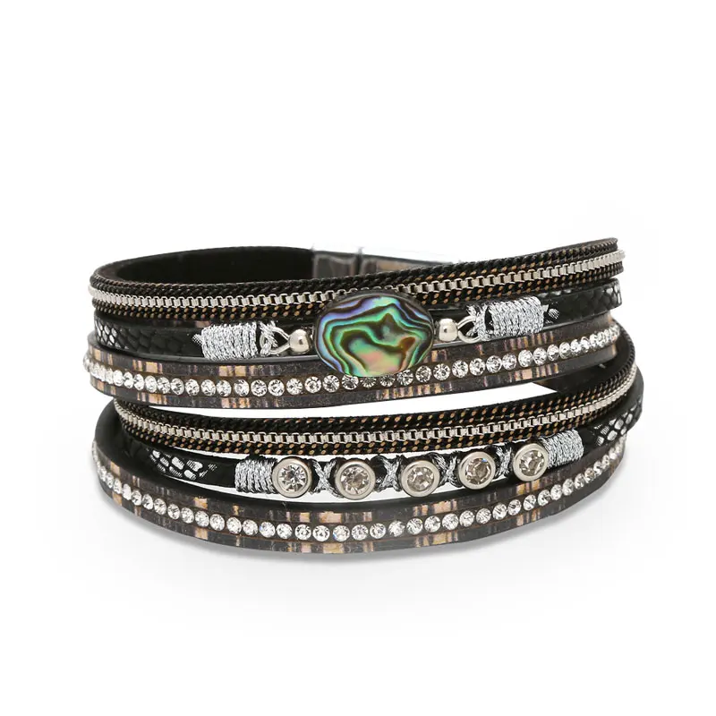 

5pcs/lot bracelet luxury designer jewelry women bracelets magnet buckle leather Multilayer Bracelet shell crystal NE1141