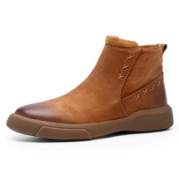 chelsea boots autumn winter male riding shoes plus velvet british retro men shoes cowhide zipper high quality genuine leather