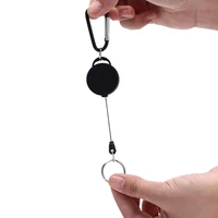 1pcs black retractable key chain reel steel cord recoil belt key ring badge holder