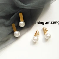 korean sweet girl trend beautiful small clip earrings simple graceful ladies temperament imitation pearl accessories jewelry