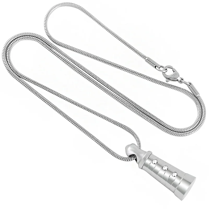 

IJD9396 Stainless Steel Bell Inlay Crystal Cremation Necklace for Ashes Urn Memorial Keepsake Pendant Jewelry