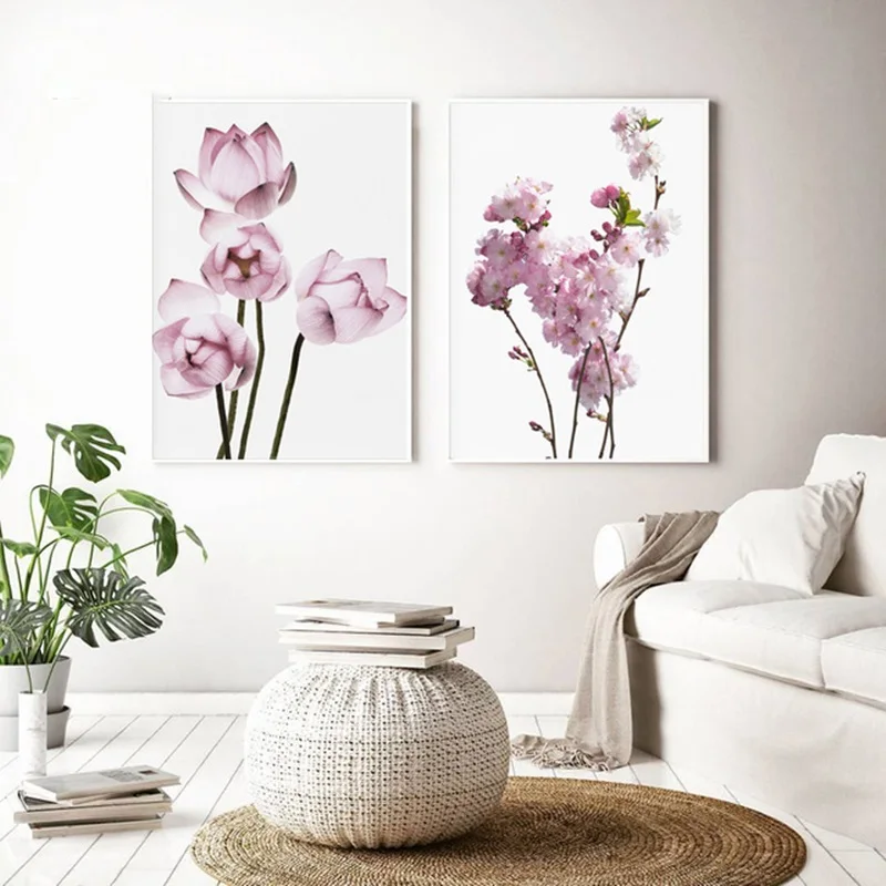 

Blooming Pear Blossom Lotus Pink Nordic Poster Wall Art Canvas Painting Poster And Printing Wall Picture Home Decoration