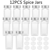 bestonzon 12pcs spice jars square glass containers seasoning bottle kitchen and outdoor camping condiment containers with cover