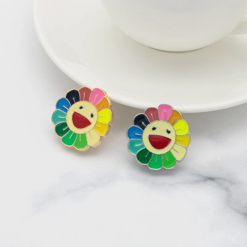 New Gold Silver Metal Cartoon Rainbow Seven Color Brooches For Women Drop Oil Cute Smiley Face Brooch Pins Men Coat Jewelry | Украшения и
