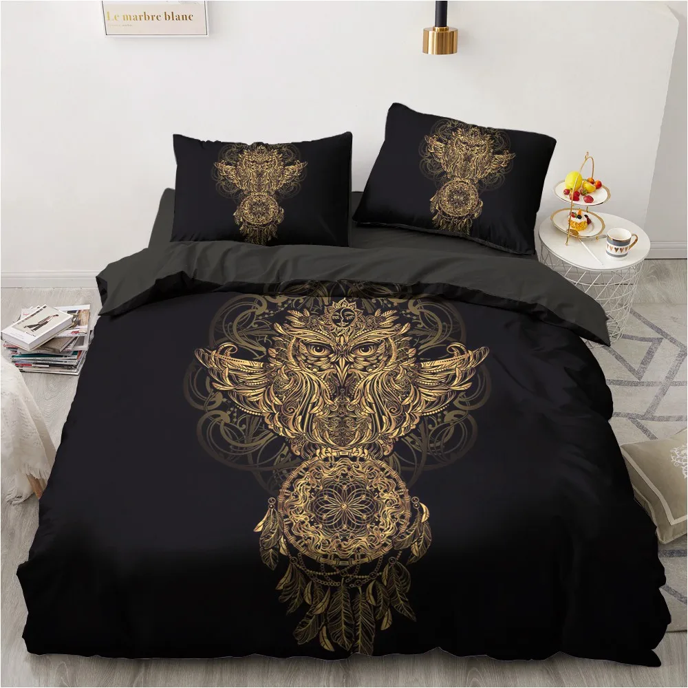 

3D Black Beddings Custom Design Gold Hand Quilt Cover Sets Modern Comforther Cases Pillow Sham King Queen Super King Twin Size