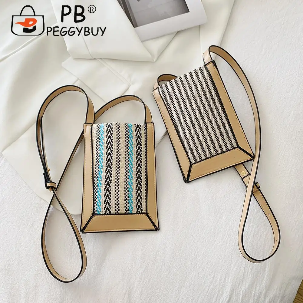 

Bohemian Women PU Stripe Woven Soft Leather Women Designer Handbag Patchwork Small Handbags Shoulder Crossbody Bag