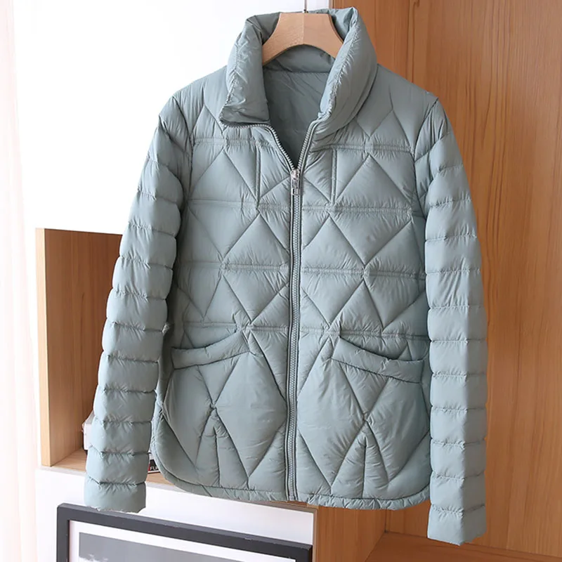 NEW2021 ERQIBA Winter Women Ultra Light Warm 90% White Duck Down Short Parkas Casual Female Zipper Stand Collar Down Coat Snow