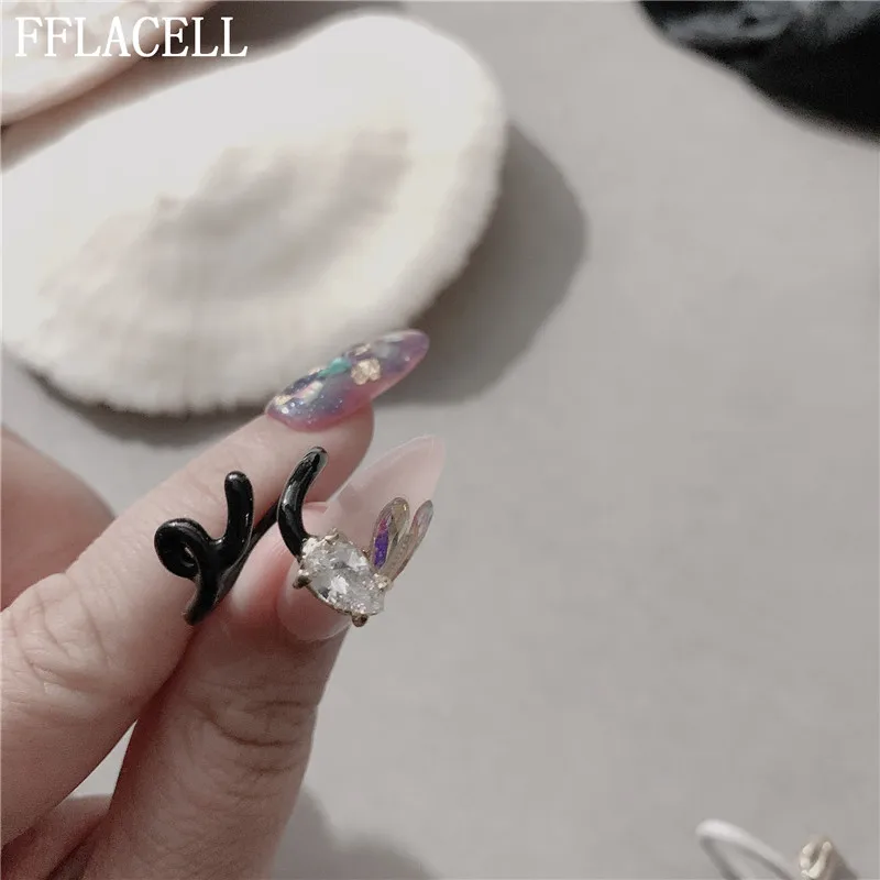 FFLACELL New Punk Gothic Design Black White Snake Rhinestone Open Geometric Adjustable Metal Rings for Women Party Jewelry Gifts | Украшения