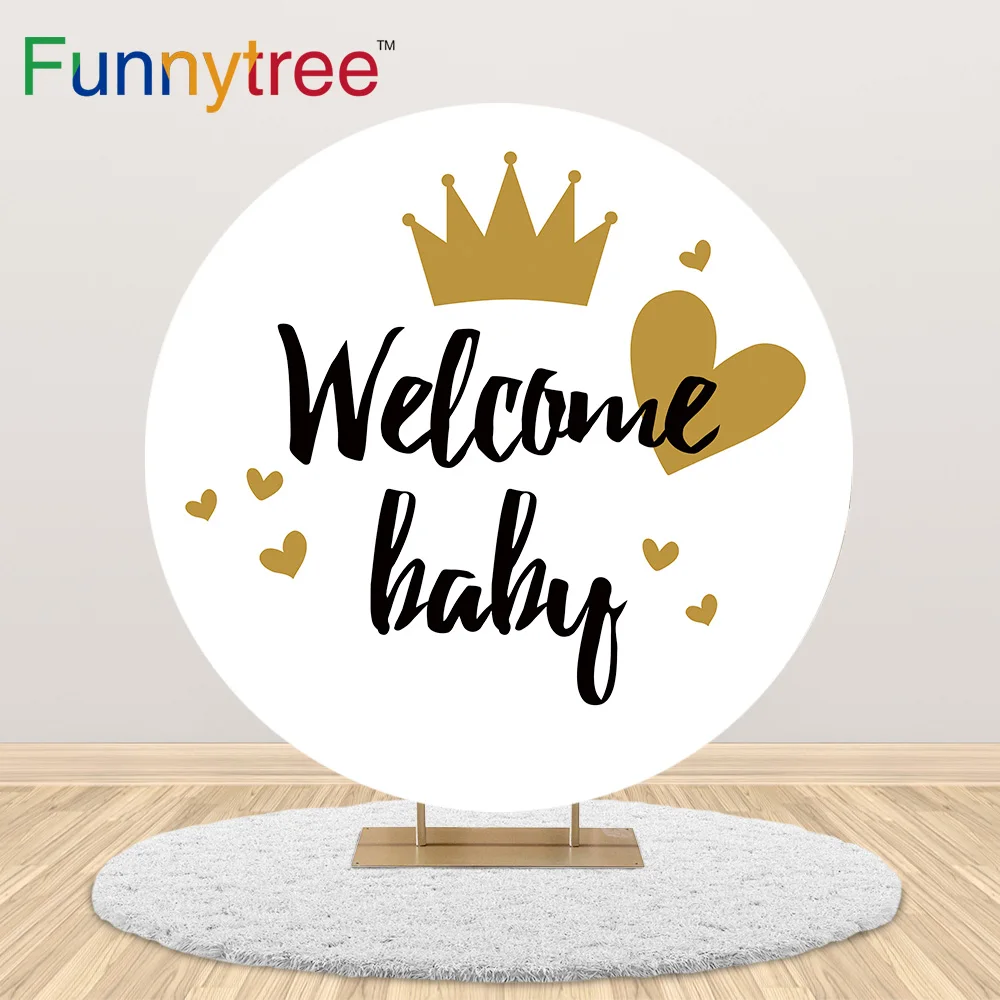 

Funnytree Золотая Корона сердце белый круг круглый фон Обложка фон день рождения ребенок душ фотосессия фотобудка Декор баннер