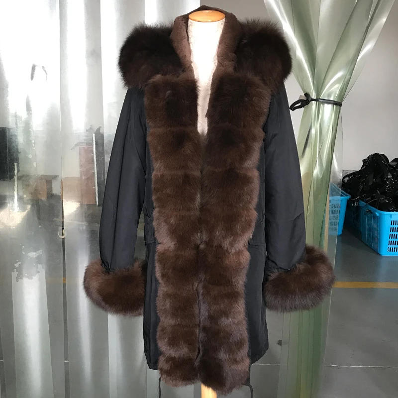 Tatyana Furclub New Winter Women Parkas With Natural Fox Fur Collar Thick Warm Coat Black Long Fur Jacket Casual Parka Outwear