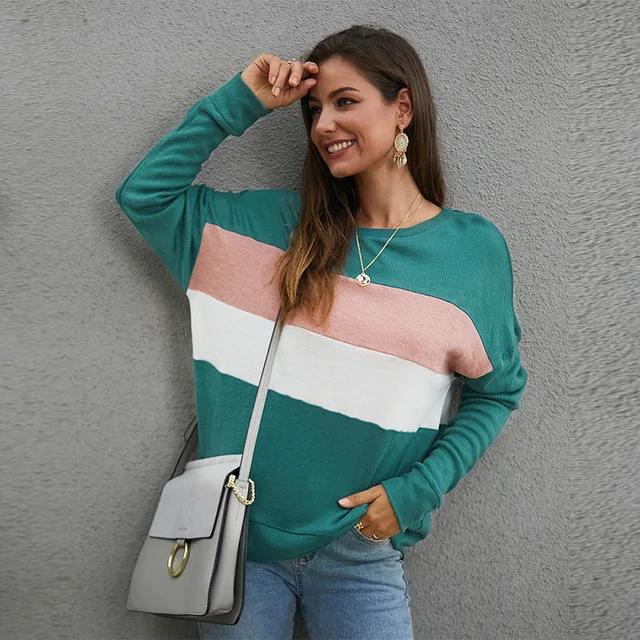 

Women Striped Sweater Casual Fashion Knitted Pullovers 2020 Autumn Winter New Women Full Sleeve O-neck Sweater Women Top