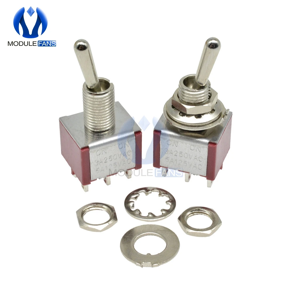 5 шт. переключатель однополюсный двухполюсный SPDT ON 120VAC 6A 1/4 дюймов крепление 13*11 мм