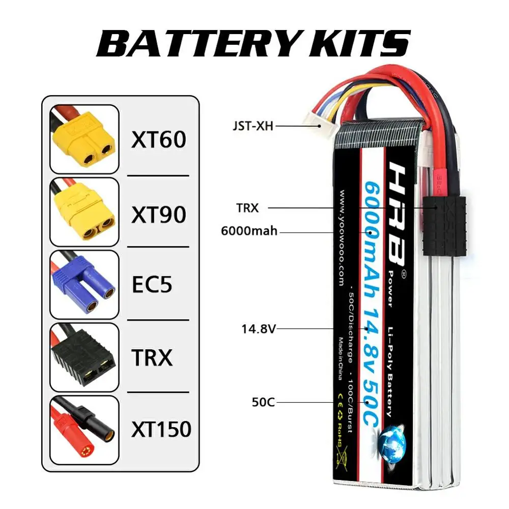 Аккумулятор HRB LiPo 3S 4S 6000mAh 11 1 V 14 8 22 2 RC Lipo 50C для радиоуправляемого автомобиля Traxxass