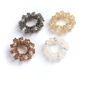 Плетеная эластичная резинка для волос, спиральный хвост, резинка, искусственный жемчуг, аксессуары для телефонной проволоки