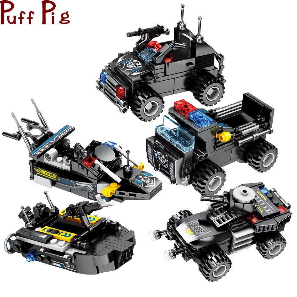 

8pcs/lot 695Pcs City Police SWAT Building Blocks Compatible City Blocks high-tech Bricks Trucks Toys for Children