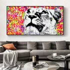 Граффити Искусство Животные настенное искусство холст живопись плакат и печать настенное искусство красочные изображения льва для декора гостиной без рамы