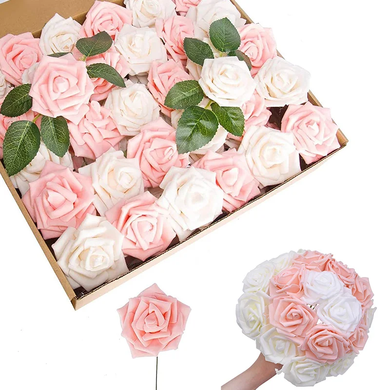

25 Pcs 8cm Artificial Flowers Fake Roses Faux Flowers Fake Flowers for DIY Wedding Bouquets Bridal Shower Party Home Flowers