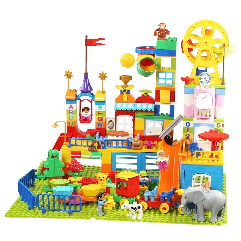 

Children's Assembled Building Blocks City Happy Valley Theme Scene DIY Assembled Large Particle Storage Enlightenment Fancy Toy