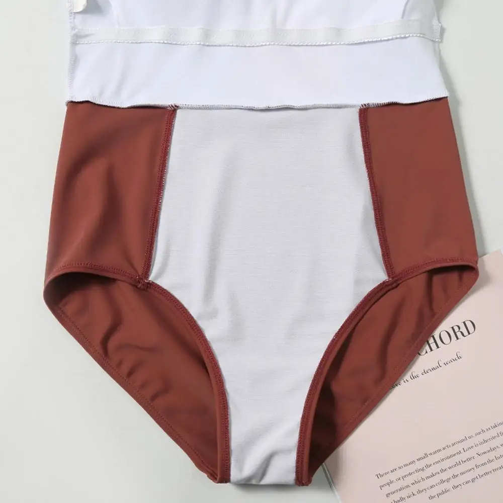 Женский слитный купальник с принтом бикини короткими рукавами на бретельках