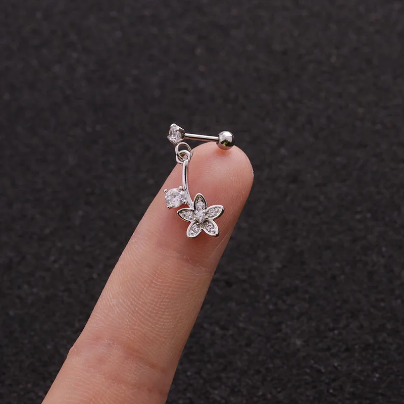 1PC Fashion CZ Cartilage Earring for Women Gold Silver Color Heart Flower Wings Zircon Dangle Stud Statement Ear Jewelry | Украшения и