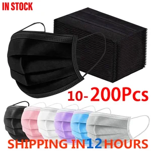 10-200 шт. Маска одноразовая нетканая 3-х слойная фильтрующая маска для рта маска для лица фильтр безопасная дышащая черная защитная маска быстрые корабли