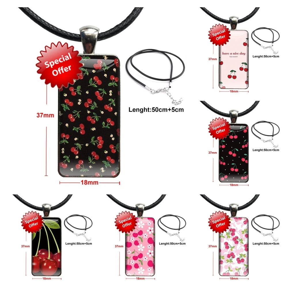 Подвеска-чокер в виде вишни стеклянный кабошон с прямоугольным кулоном