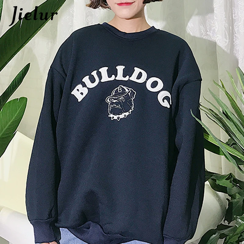 Jielur корейский стиль толстовки с капюшоном женские модные простые круглым