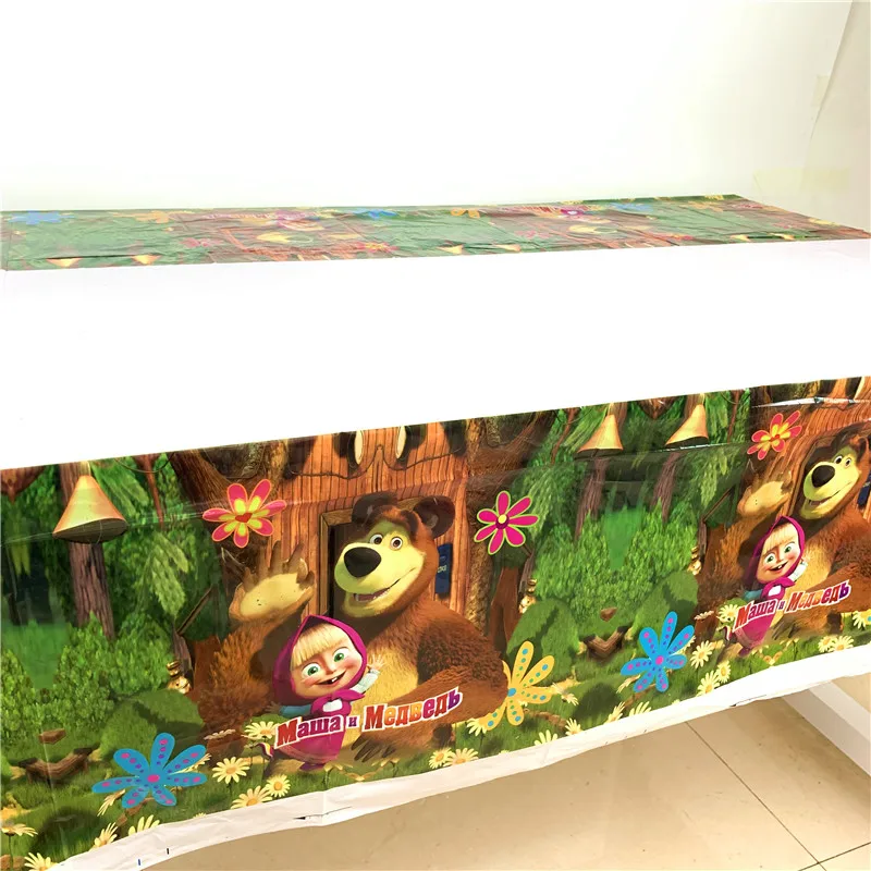 

Hot Sale Bear Cartoon Tableware Set Birthday Party Decoration Kids plate Cups hats Napkins Tablecloth Flag Straw Party Supplies