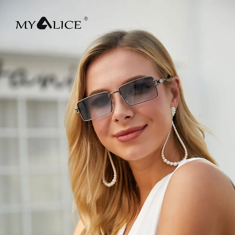 

MYALICE женские модные ретро прямоугольные солнцезащитные очки с металлическими дужками популярный Туризм Oculos De Sol Feminino UV400